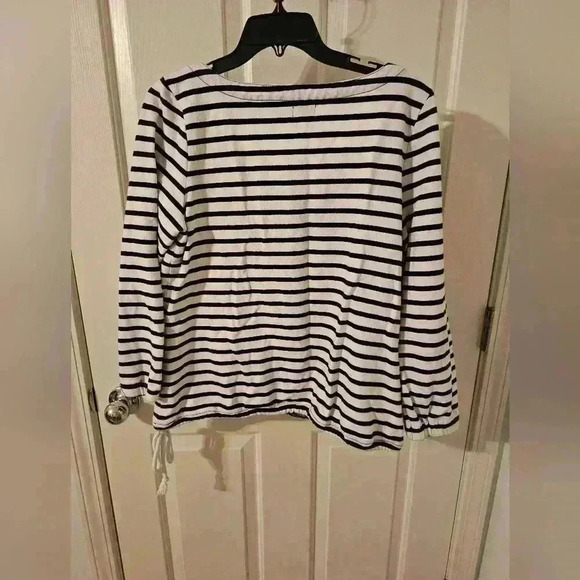 Vintage LL Bean Striped VNeck Bottom Tie Shirt Size L - Picture 3 of 4